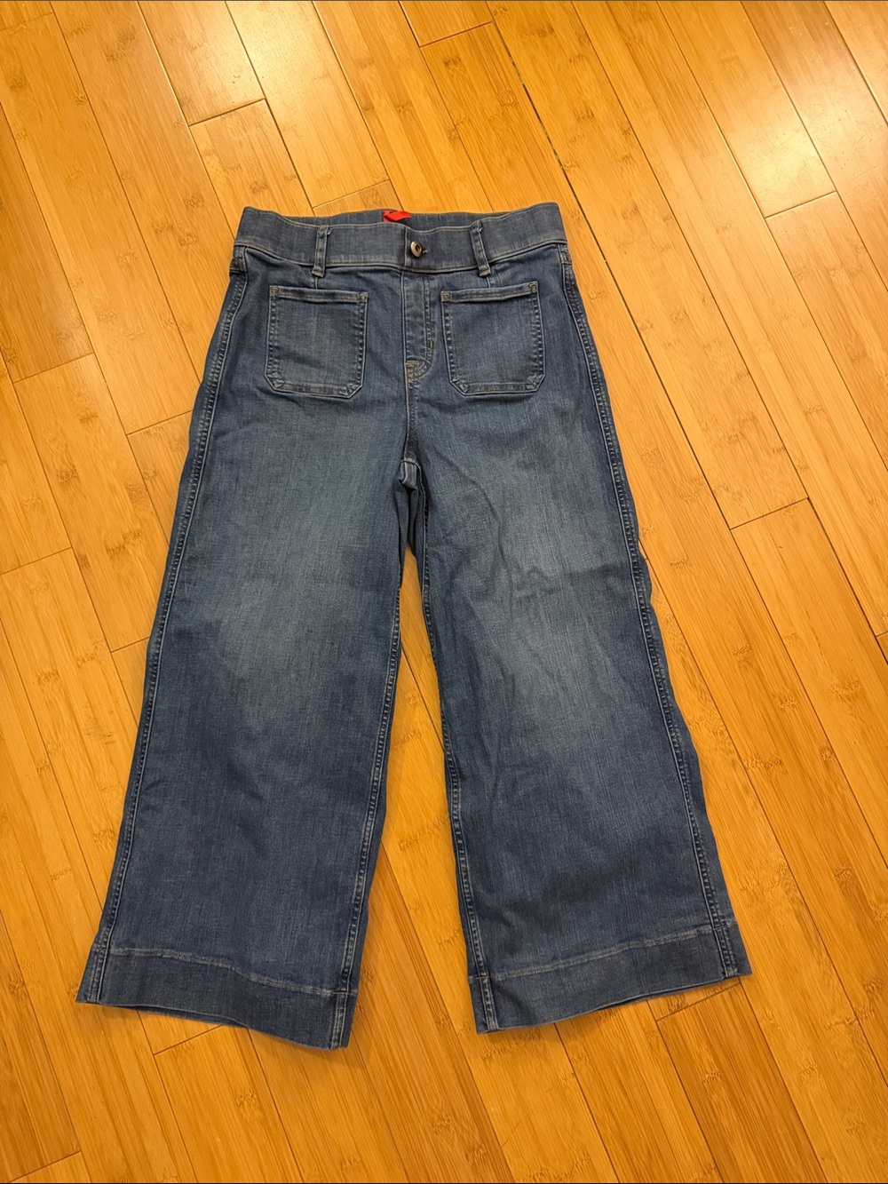 SPANX Cropped Wide-Leg Denim Jeans in Blue